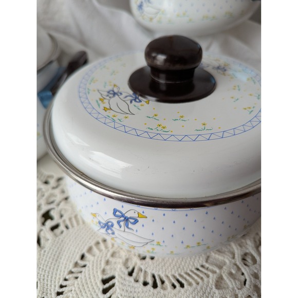 Vintage Enamel Country Goose Farmhouse Cottagecore Kitchen Cookware set of 7 pcs - Picture 5 of 16